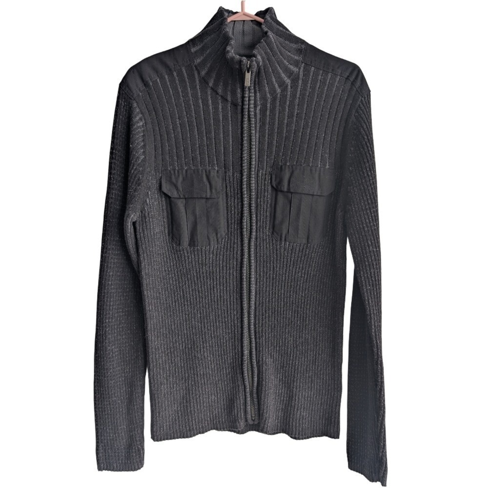 Calvin Klein Men's Medium Full Zip Grey Long Sleeve Knit Sweeter